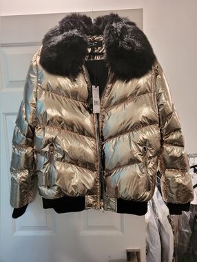 Jordan Craig Legacy Men's Gold Bomber Jacket XL with Fur Collar Full Zip $169